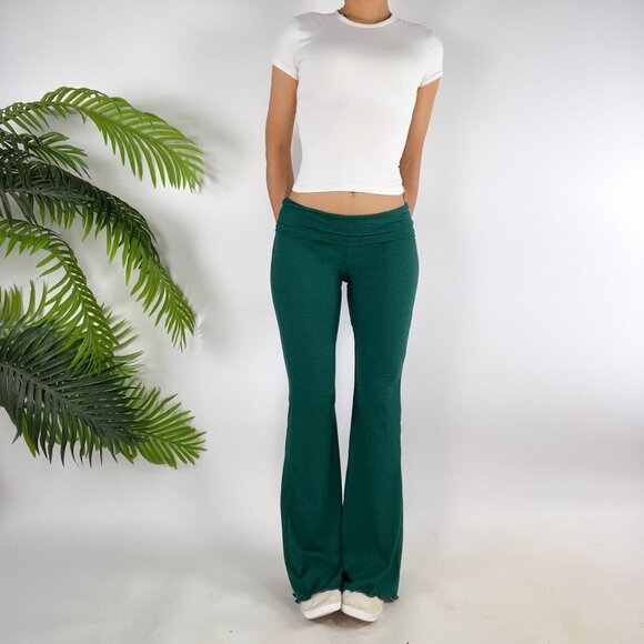 Womens Green Casual Fairycore Low Rise Lounge Ribbed Flared Leg Pants / Small - Picture 1 of 7